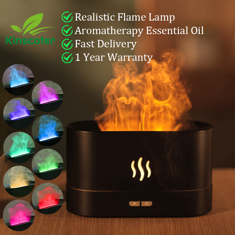 Ultrasonic Aroma Diffuser and Air Humidifier - LED Flame Lamp Essential Oil Fogger with Color Customization - 180ml