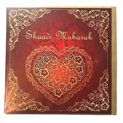 Shaadi Mubarak Card - Red &amp; Gold Heart