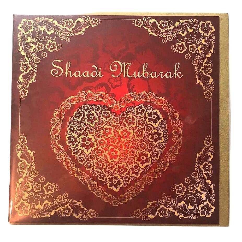 Shaadi Mubarak Card - Red &amp; Gold Heart