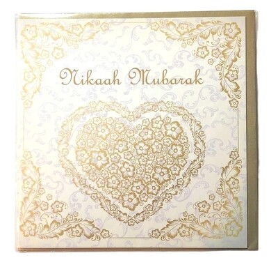 Nikaah Mubarak - gold heart Card