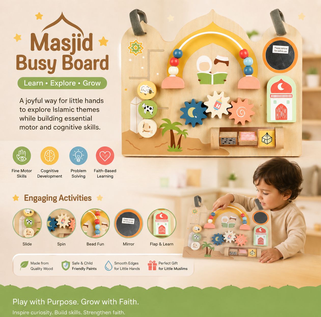 My Little Muslim Masjid Busy Board – Montessori Sensory Activity Board