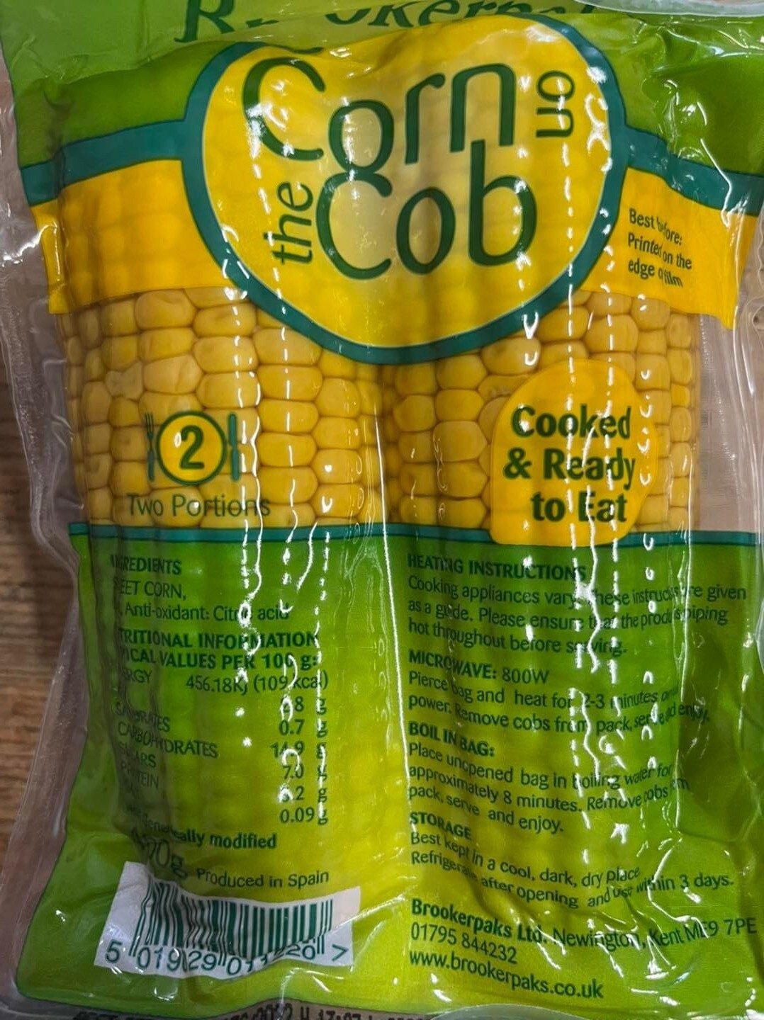 Corn on the Cob (British) Vac Packed