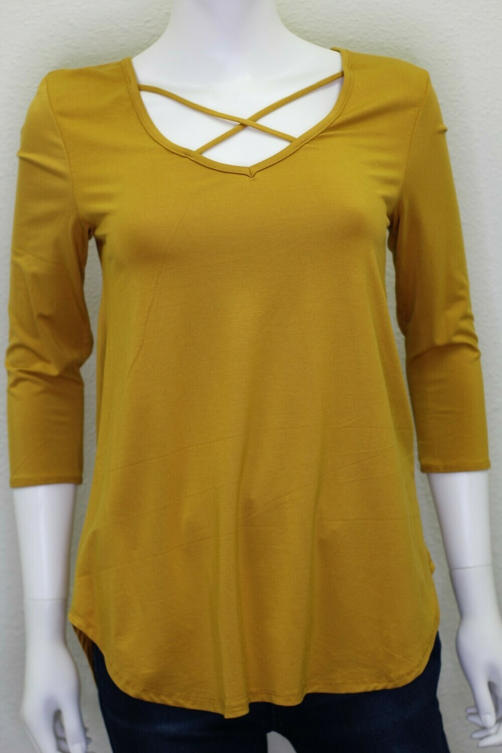 Mustard Crisscross 3/4 Sleeve Top