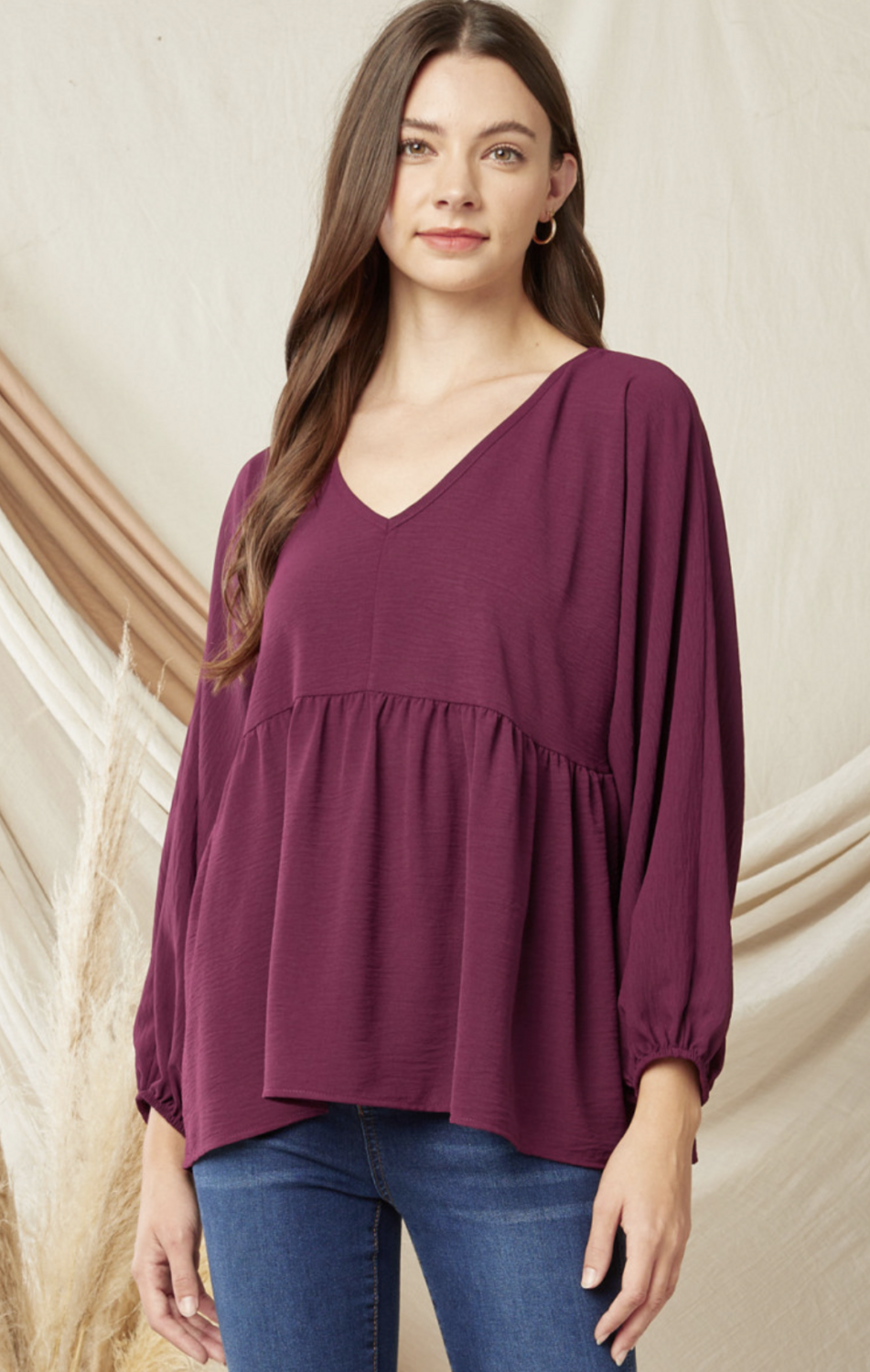 ENTRO Eggplant Peplum Blouse