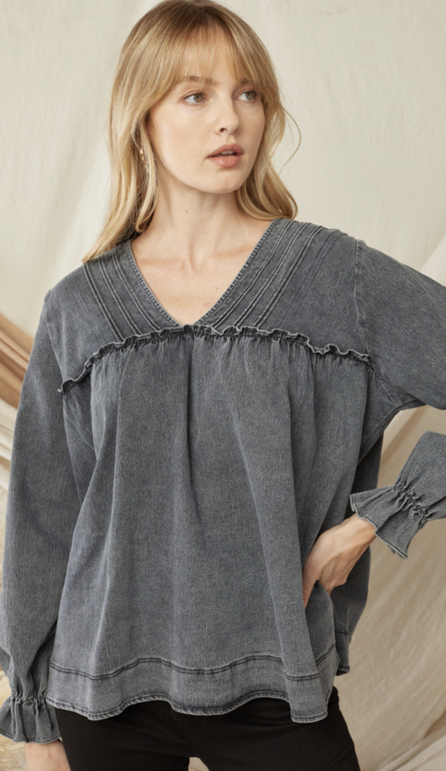 ENTRO Black Denim Blouse