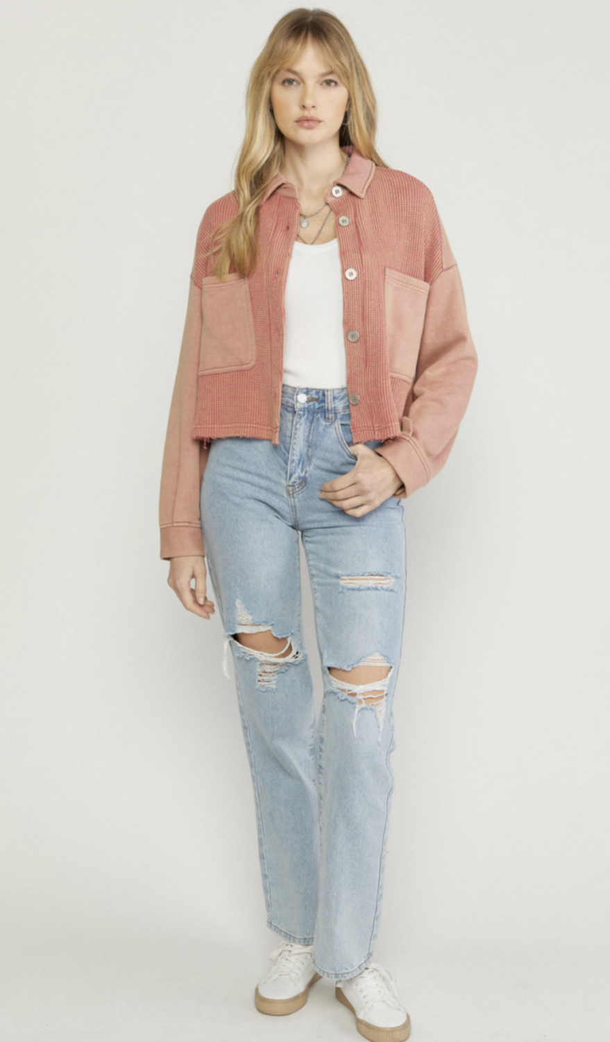 ENTRO Waffle Crop Button-Up