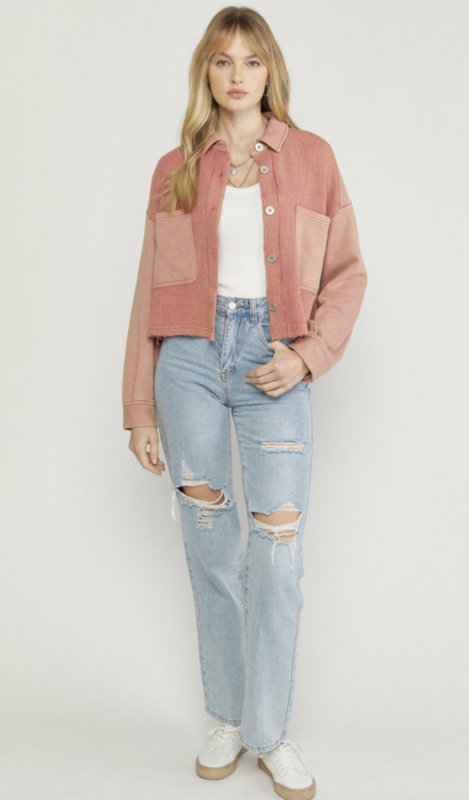 ENTRO Waffle Crop Button-Up
