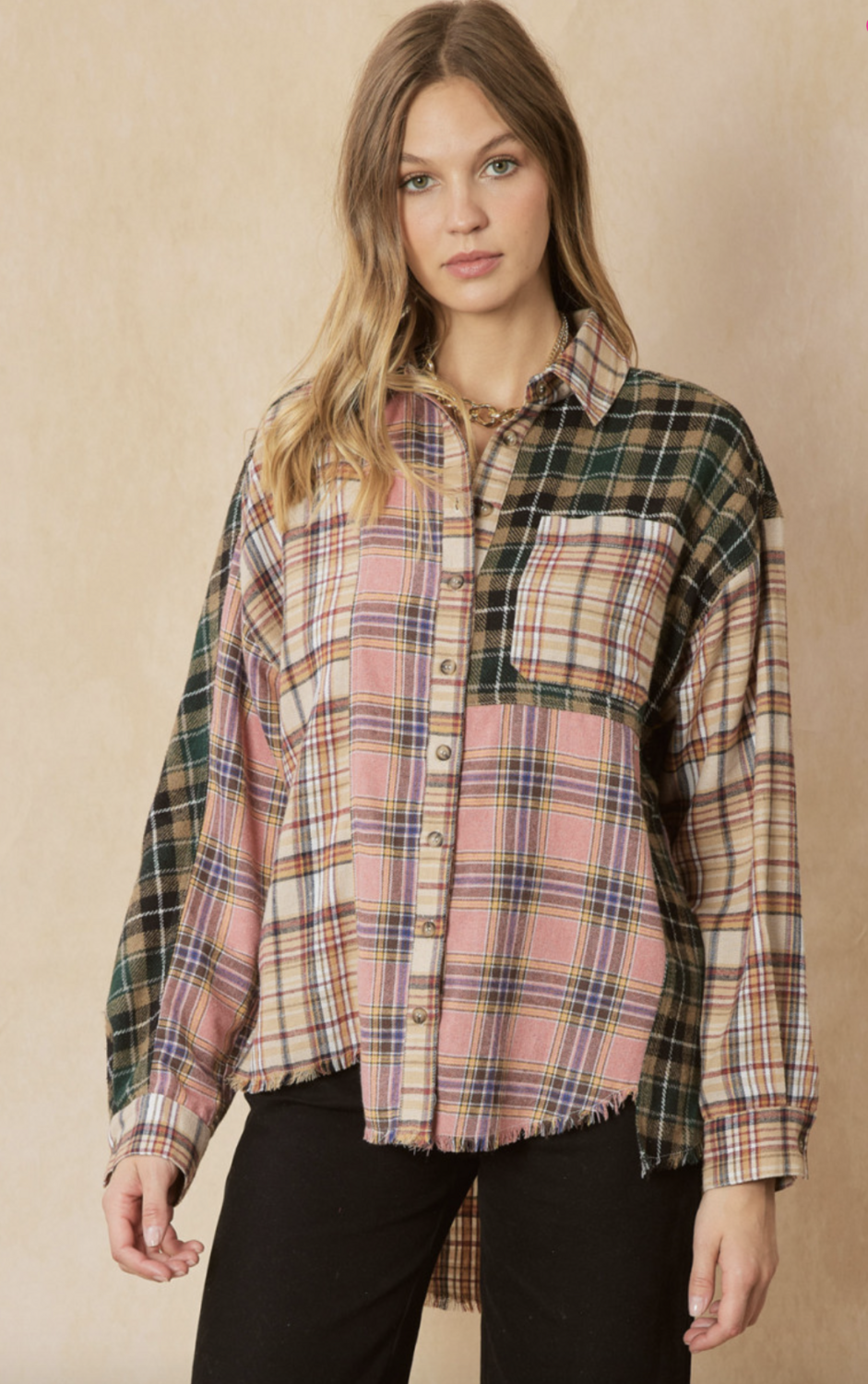ENTRO Multi Plaid Button-Up