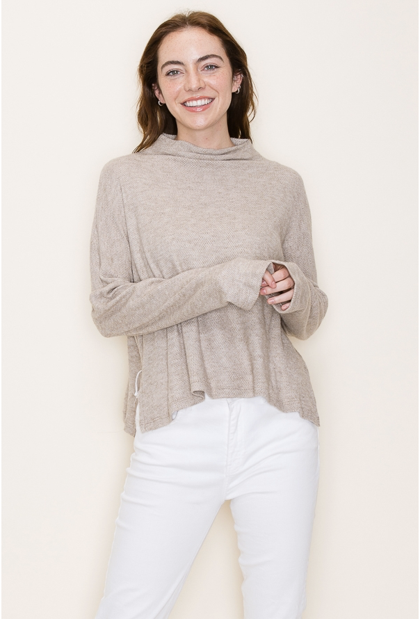 TB Oatmeal Mock Neck Top