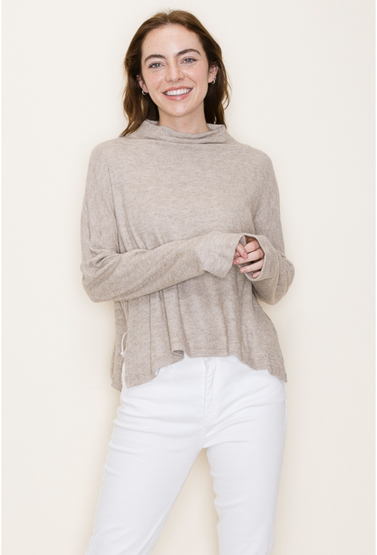 TB Oatmeal Mock Neck Top