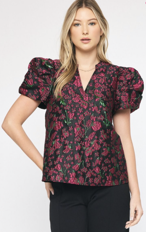 ENTRO Iridescent Floral Top