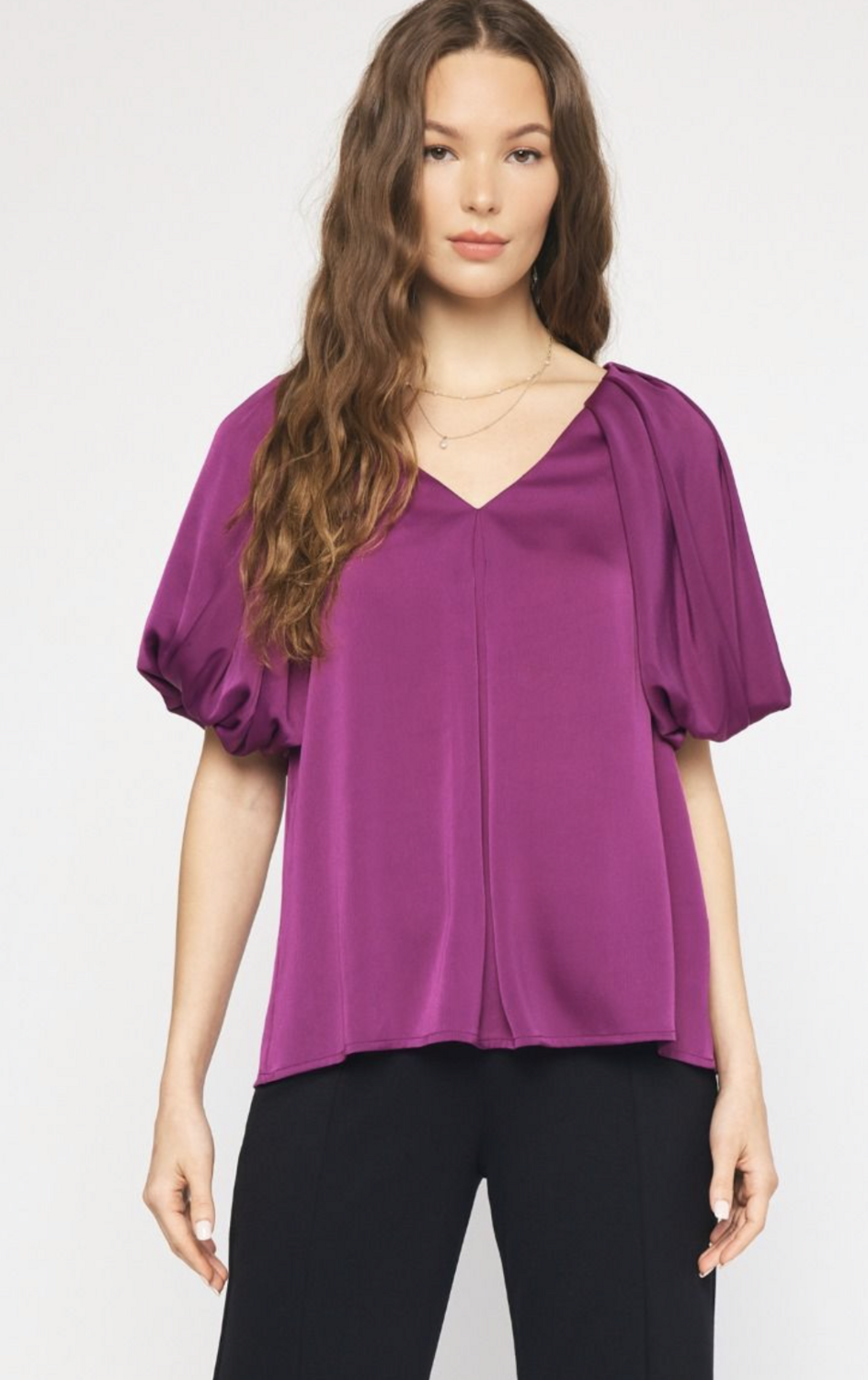 ENTRO Plum Satin Blouse