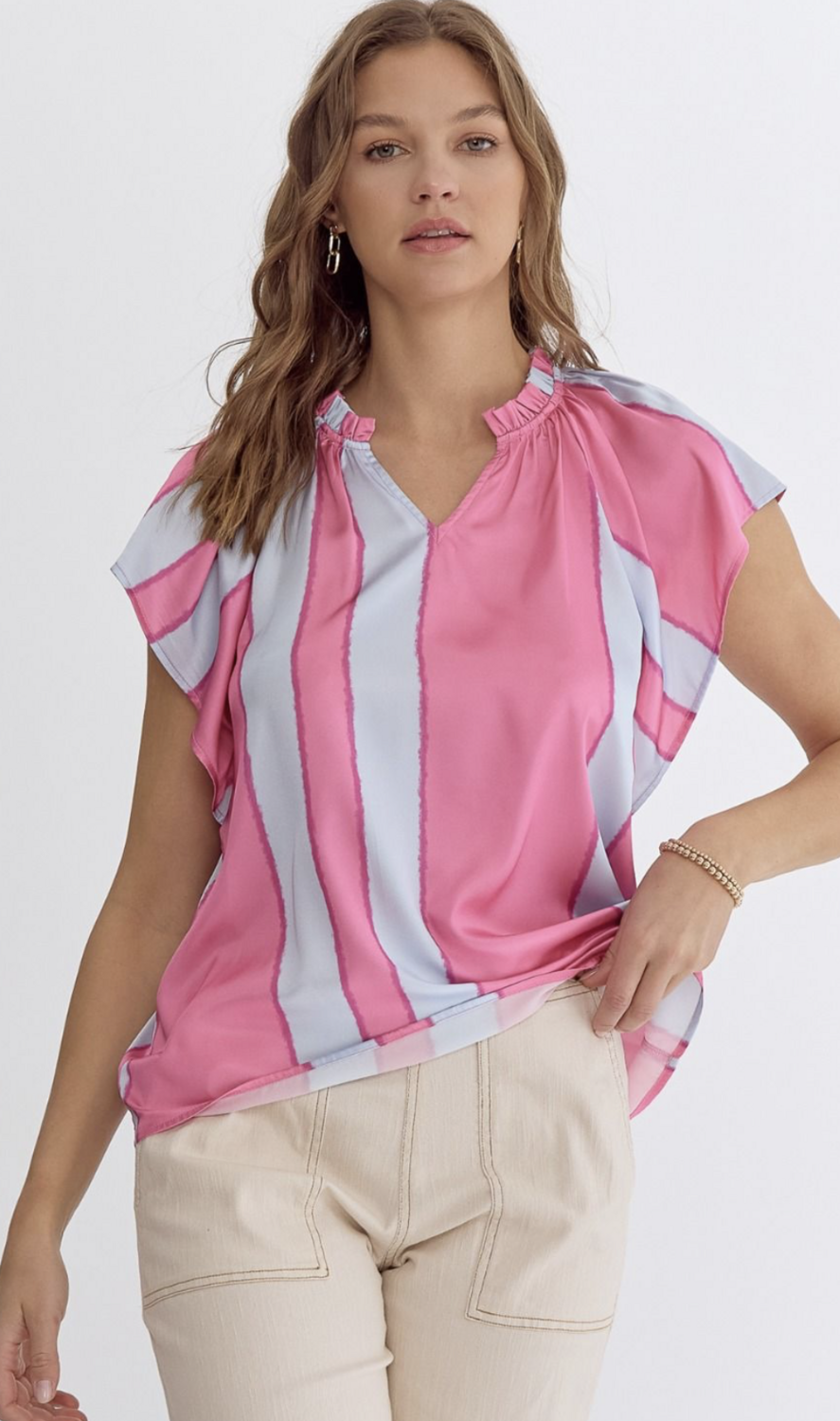 ENTRO Pink Mix Striped Blouse