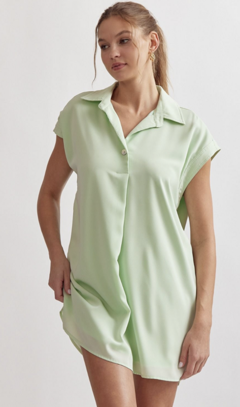 ENTRO Mint Button Dress