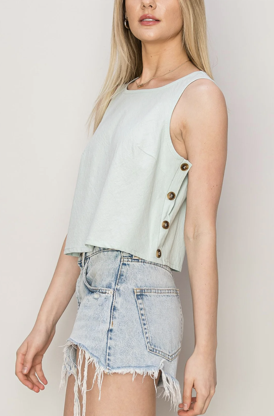 HF Mint Linen Button Tank