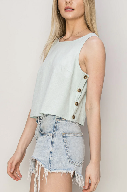 HF Mint Linen Button Tank