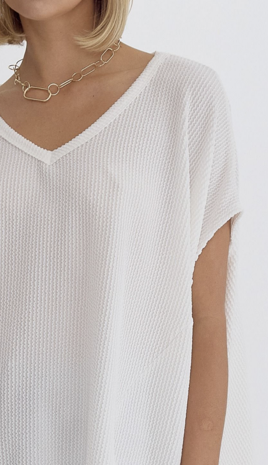 ENTRO White Ribbed Oversized Blouse