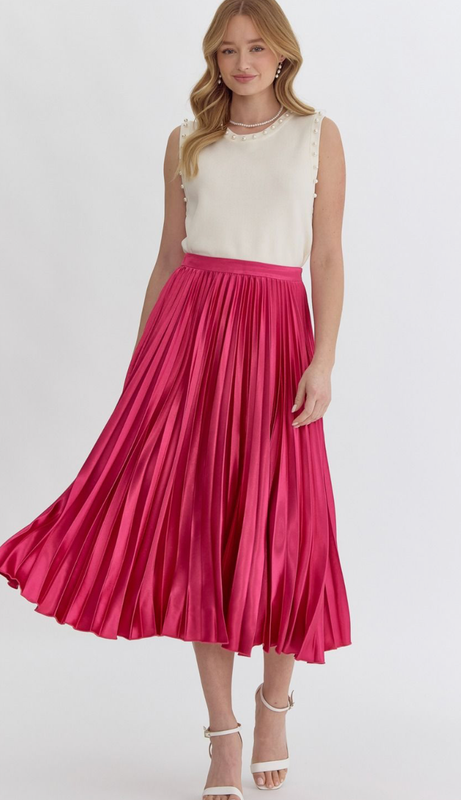 ENTRO Pink Metallic Pleated Skirt