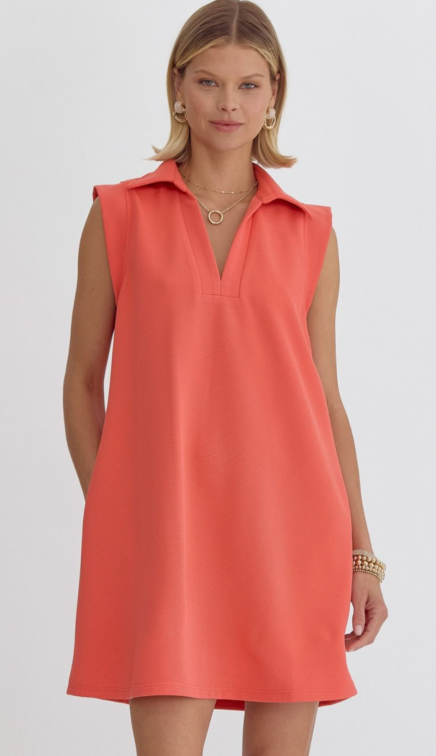 ENTRO Coral Collared Dress