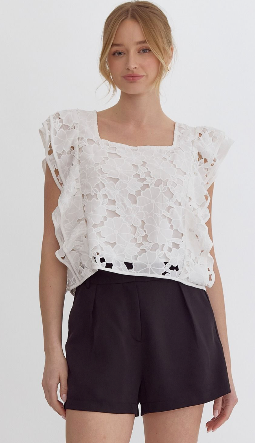 ENTRO White Lace Ruffle Tank