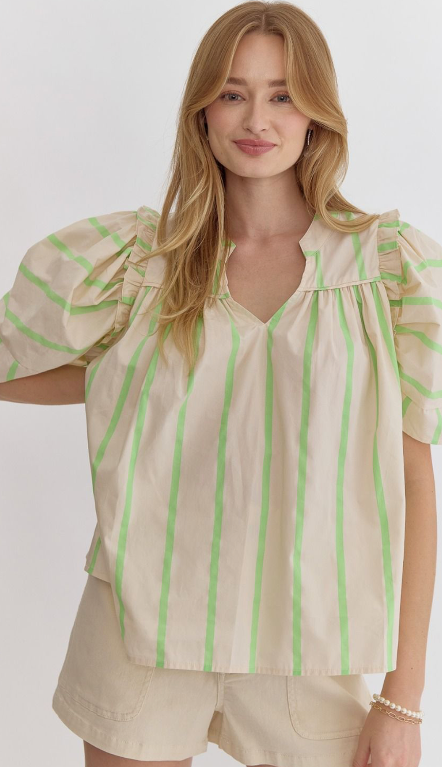 ENTRO Lime Striped Blouse