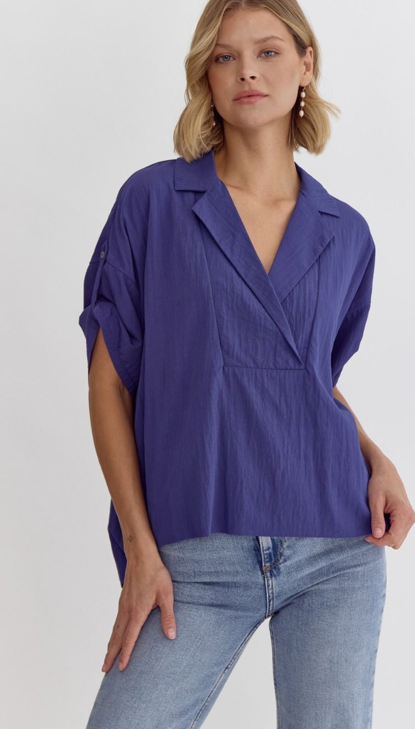 ENTRO Cobalt V-Neck Blouse