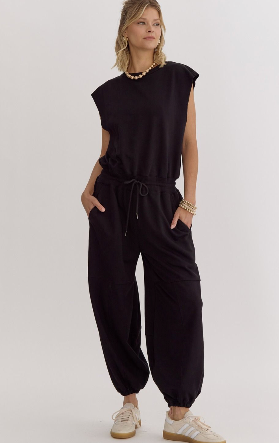 ENTRO Black Open Back Jumpsuit