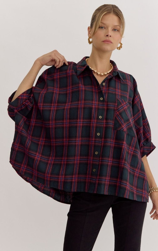 ENTRO Hunter Plaid Blouse