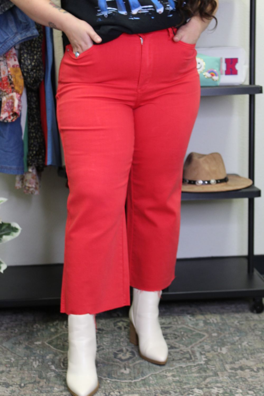 JB HW Red Wide Leg Crop Jeans