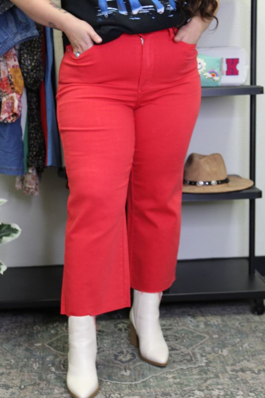 JB HW Red Wide Leg Crop Jeans