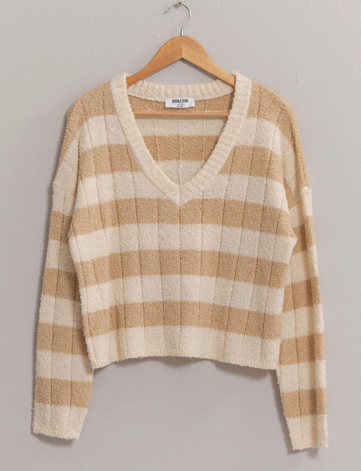 HF Cream/Tan Striped Crop Sweater