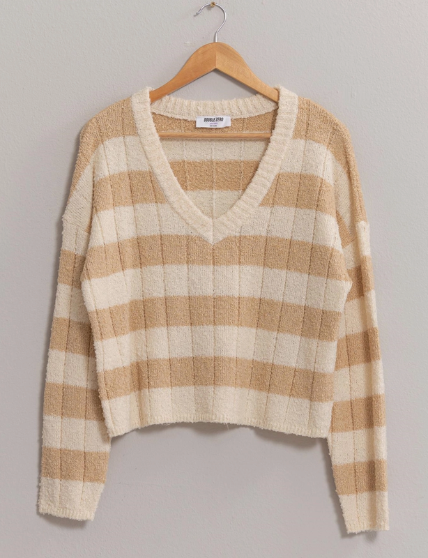 HF Cream/Tan Striped Crop Sweater