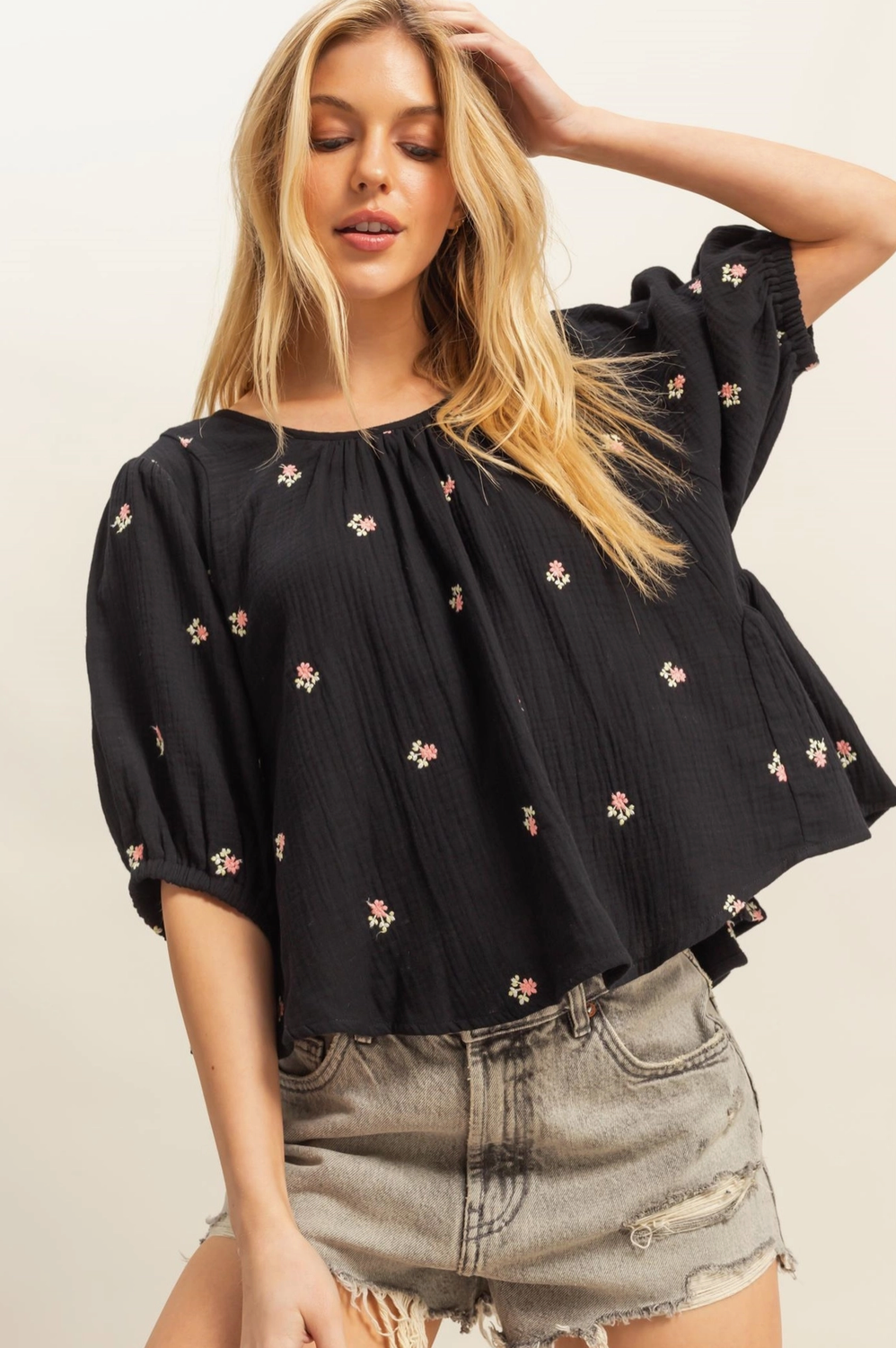 HF Black Ditsy Floral Blouse