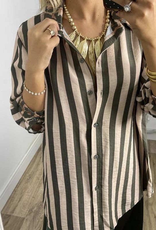 NINEXIS Striped/Leopard Button Up NINEXIS Striped/Leopard Button Up