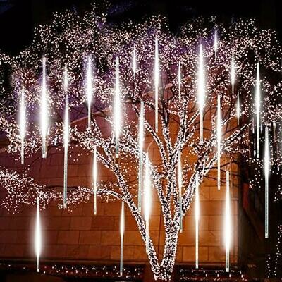Upgraded Meteor Shower Rain Lights, 50cm 10 Tubes 540 LED Falling Rain Drop Christmas Light, Waterproof Cascading Lights for Holiday Party Wedding Christmas Tree Decoration (White)