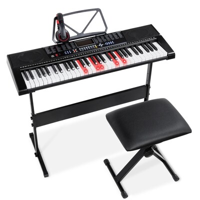 61-Key Beginners Electronic Keyboard Piano Set w/ LED, Lighted Keys, 3 Teaching Modes, Headphones