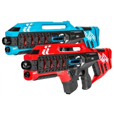 Set of 2 Infrared Blaster Laser Tag Toys w/ Life Tracker, Backwards Compatible - Red/Blue