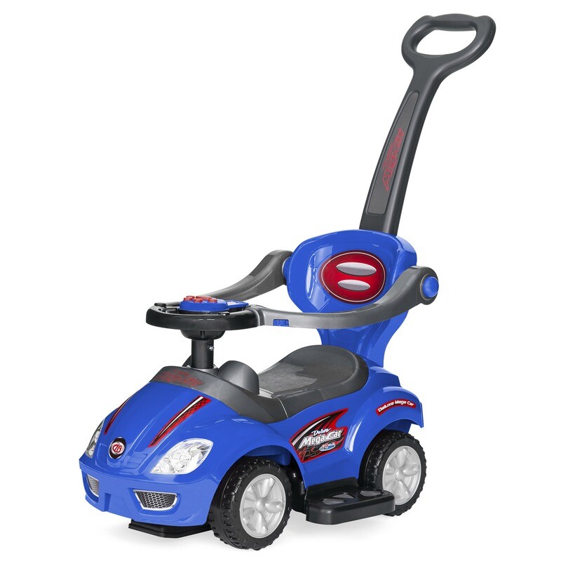 3-in-1 Kids Push and Pedal Toddler Ride On Wagon Play Toy Stroller w/ Sounds, Handle, Horn - Blue