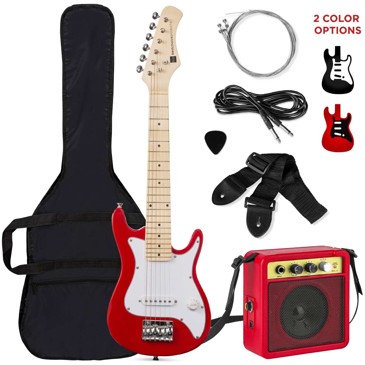 30in Kids Electric Guitar Beginner Starter Kit w/ 5W Amplifier, Strap, Case, Strings, Picks - Red