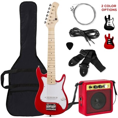 30in Kids Electric Guitar Beginner Starter Kit w/ 5W Amplifier, Strap, Case, Strings, Picks - Red