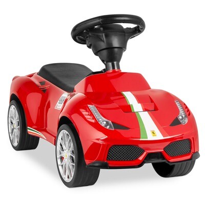 Kids Licensed Ferrari 458 Sports Car Ride On Push Pedal Vehicle w/ Steering Wheel, Horn- Red