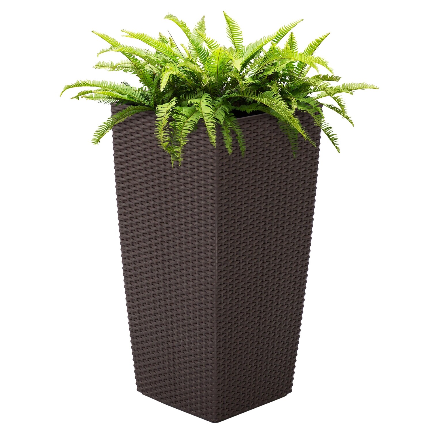 Indoor Outdoor Self-Watering Planter w/ Wheels, Water Gauge, Liner, Handles, Drainage Plug - Brown