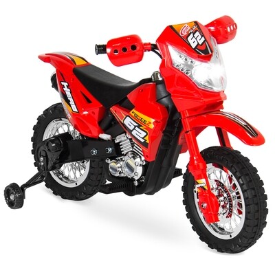6V Kids Electric Battery Powered Ride On Motorcycle w/ Training Wheels, Lights, Music - Red