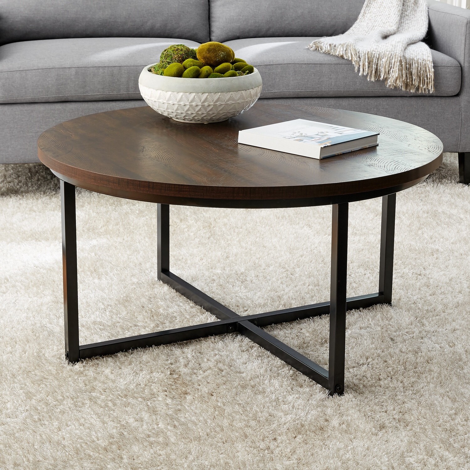 Round Coffee Table with Metal Legs, 36&quot; D x 19&quot; H