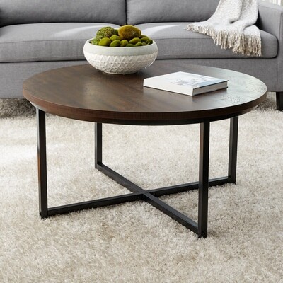 Round Coffee Table with Metal Legs, 36" D x 19" H