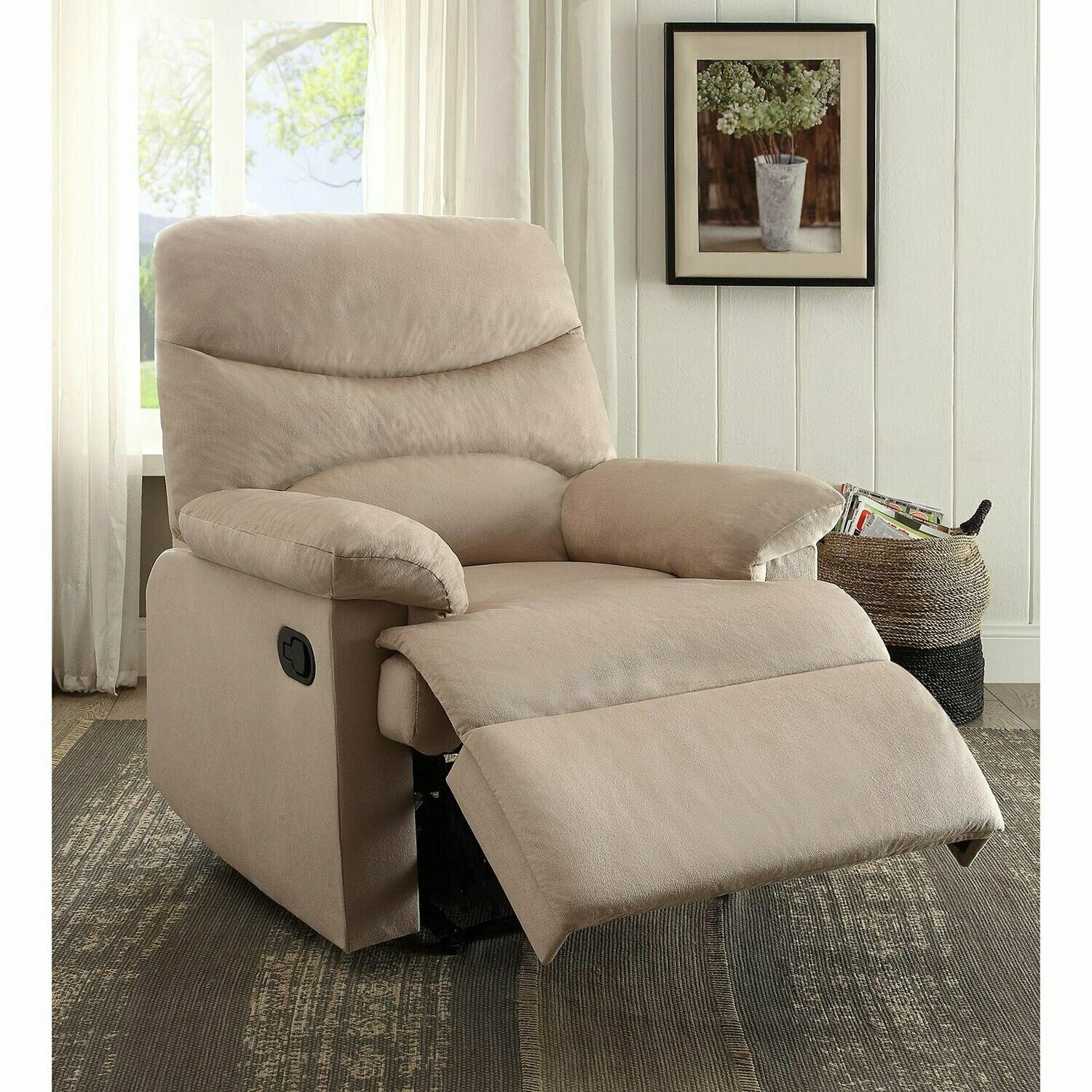 Contemporary LightBrown Woven Fabric Motion Recliner Chair Living Room Furniture
