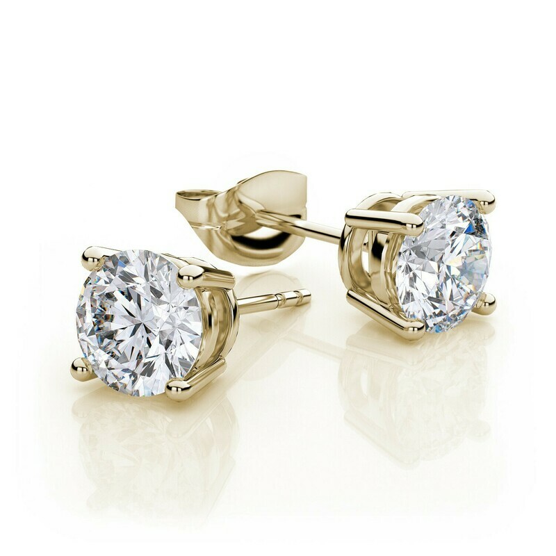 10k Yellow Gold Created White Sapphire 4 Carat Round Stud Earrings