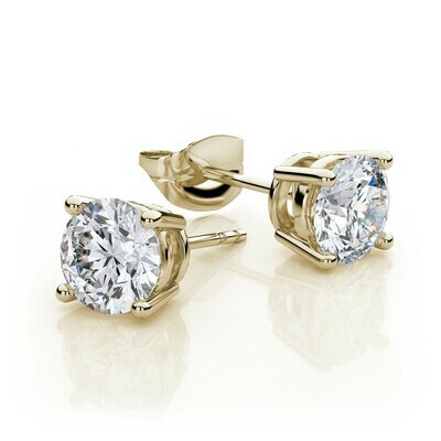 10k Yellow Gold Created White Sapphire 4 Carat Round Stud Earrings