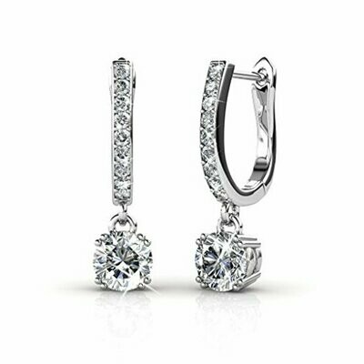 18k White Gold Dangling Earrings with Swarovski Crystals, Solitaire Crystal Dangle Earrings, Channel Set Drop Horseshoe (Rose, Gold, Silver)