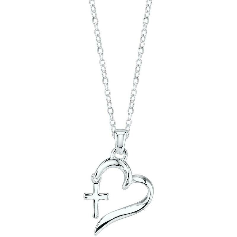 Sterling Silver &quot;Faith Hope Love&quot; Heart with Cross Necklace, 18&quot;